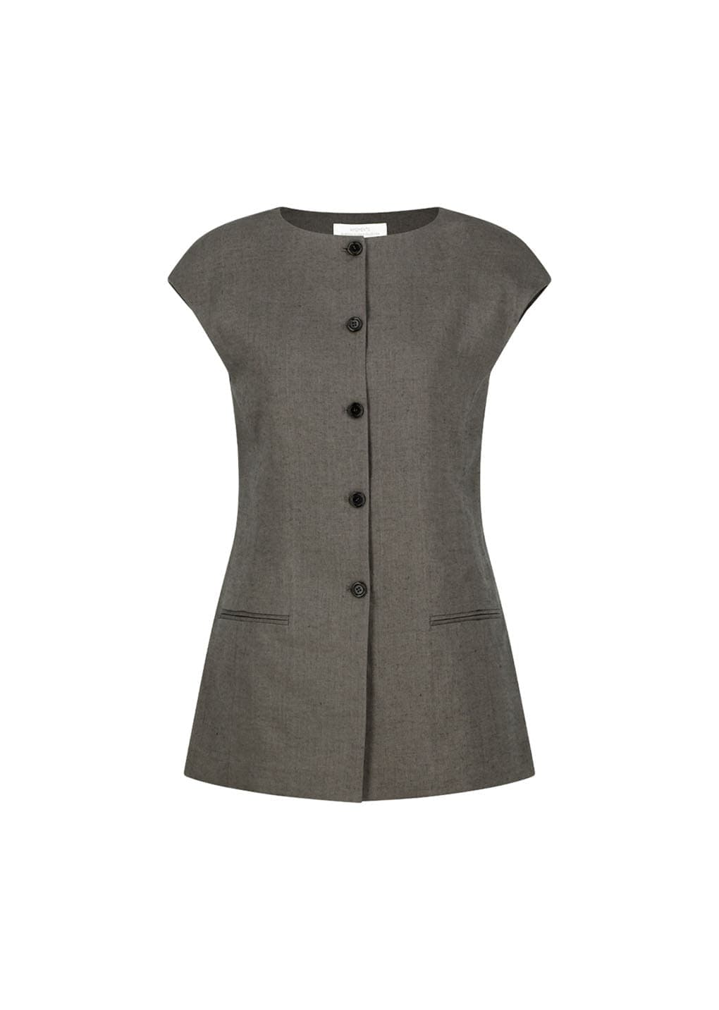 Linen Curved Vest, Khaki — vue 5