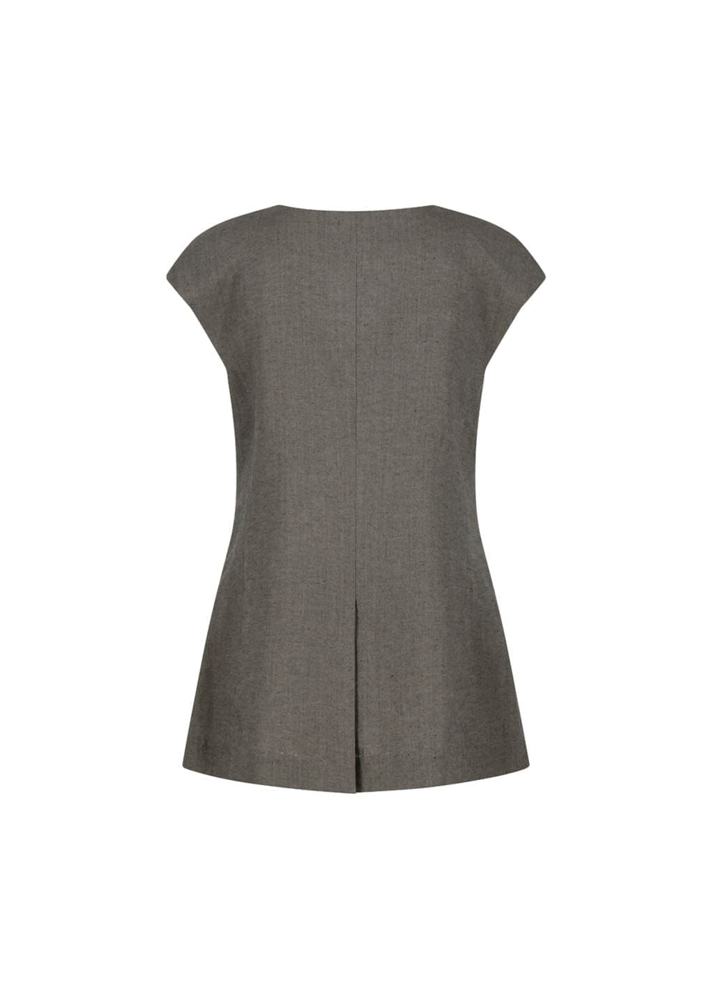 Linen Curved Vest, Khaki — vue 6