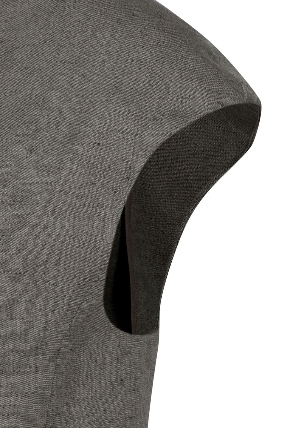 Linen Curved Vest, Khaki — vue 8