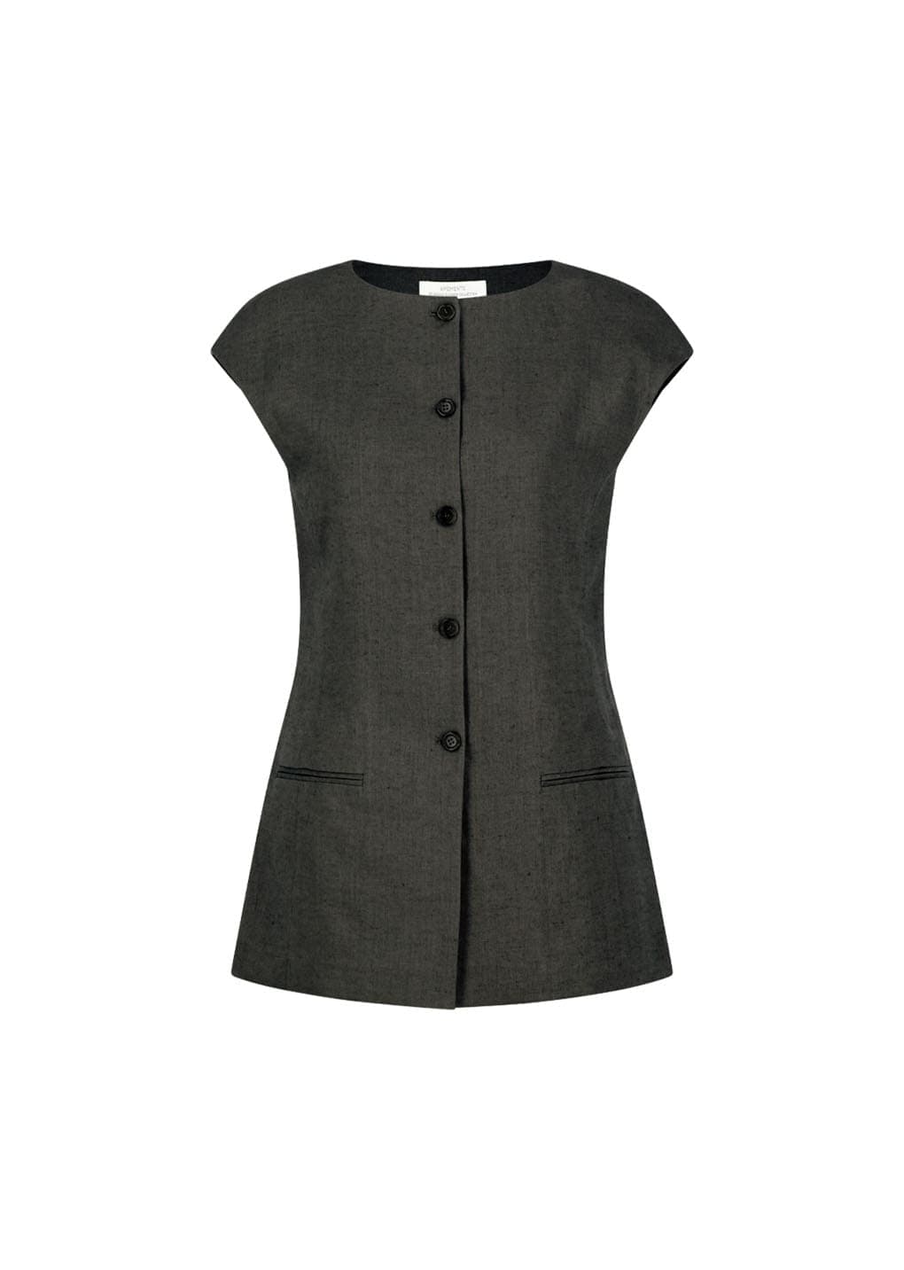 Linen Curved Vest, Khaki Grey — vue 5