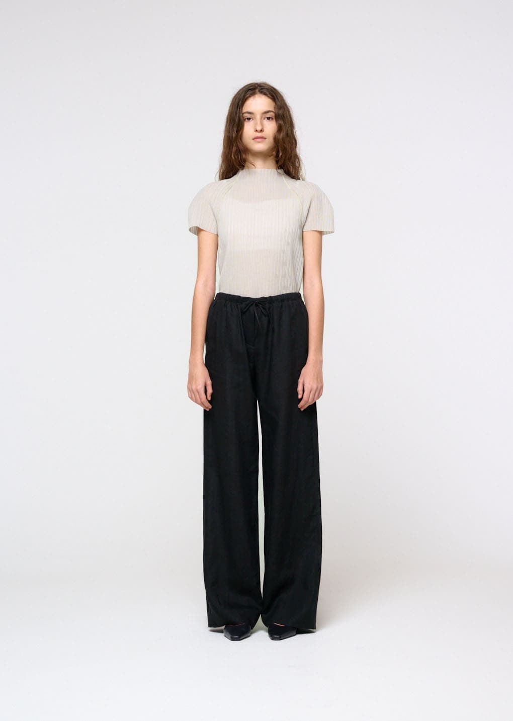 Linen Banding Pants, Black — vue 1
