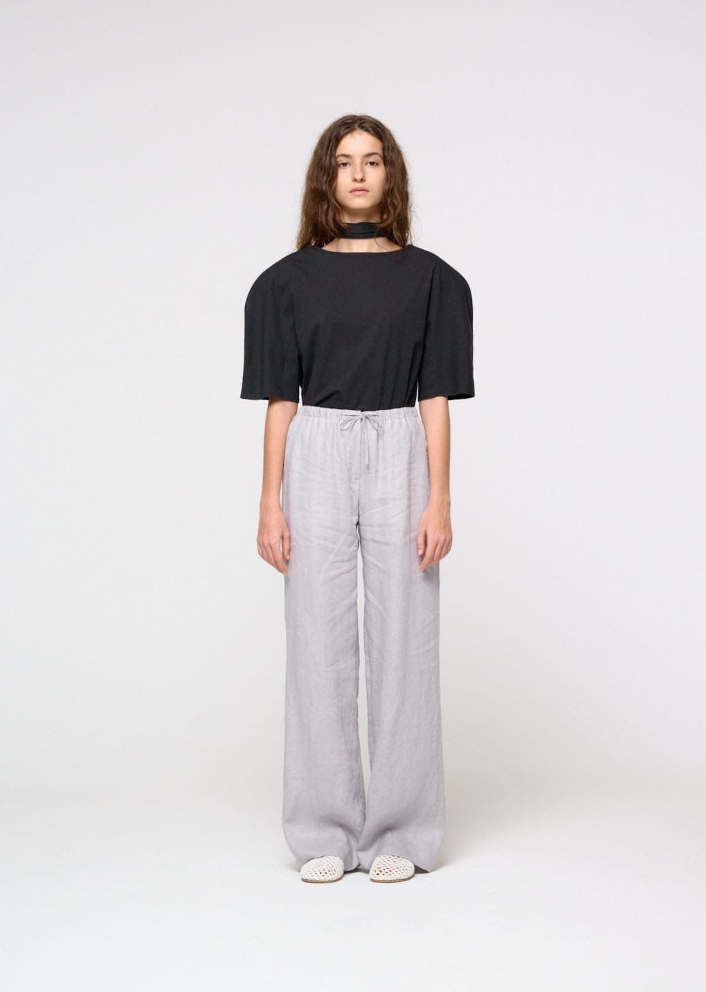 Linen Banding Pants, Light Grey — vue 2