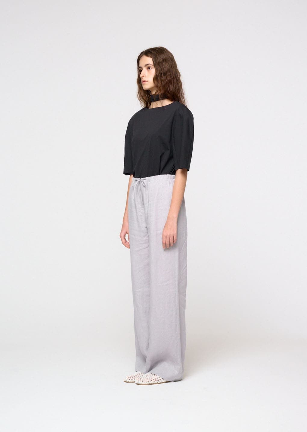 Linen Banding Pants, Light Grey — vue 3