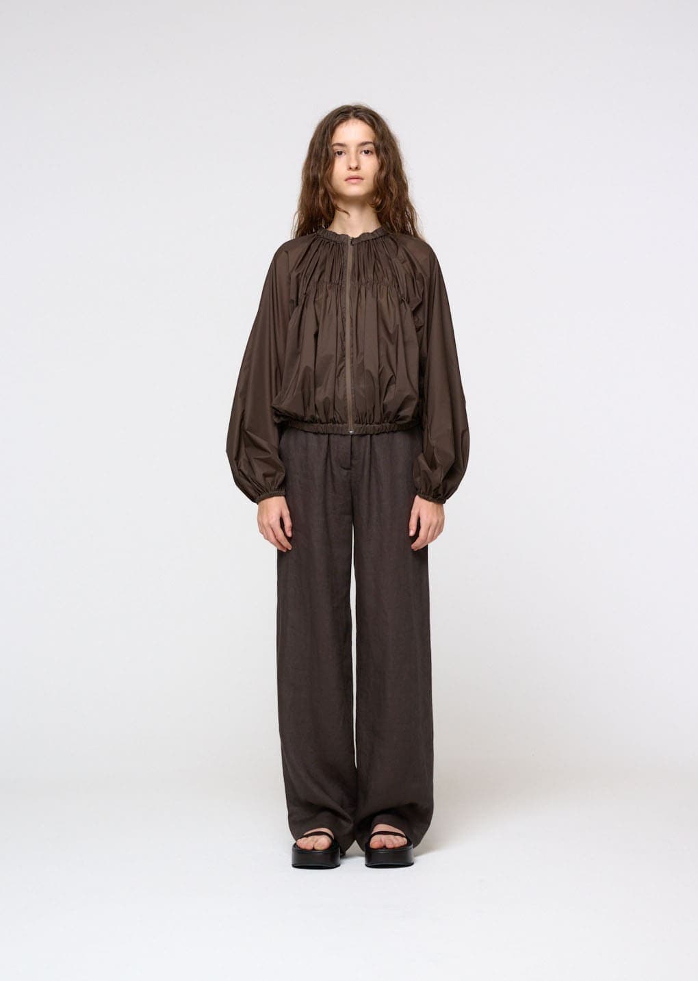 Linen Banding Pants, Khaki Grey — vue 1