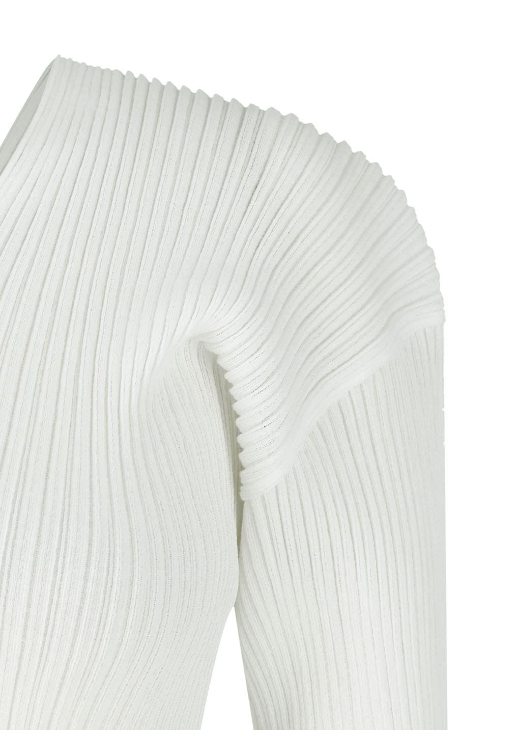 Pleats V-neck Knit Blouse, White — vue 5