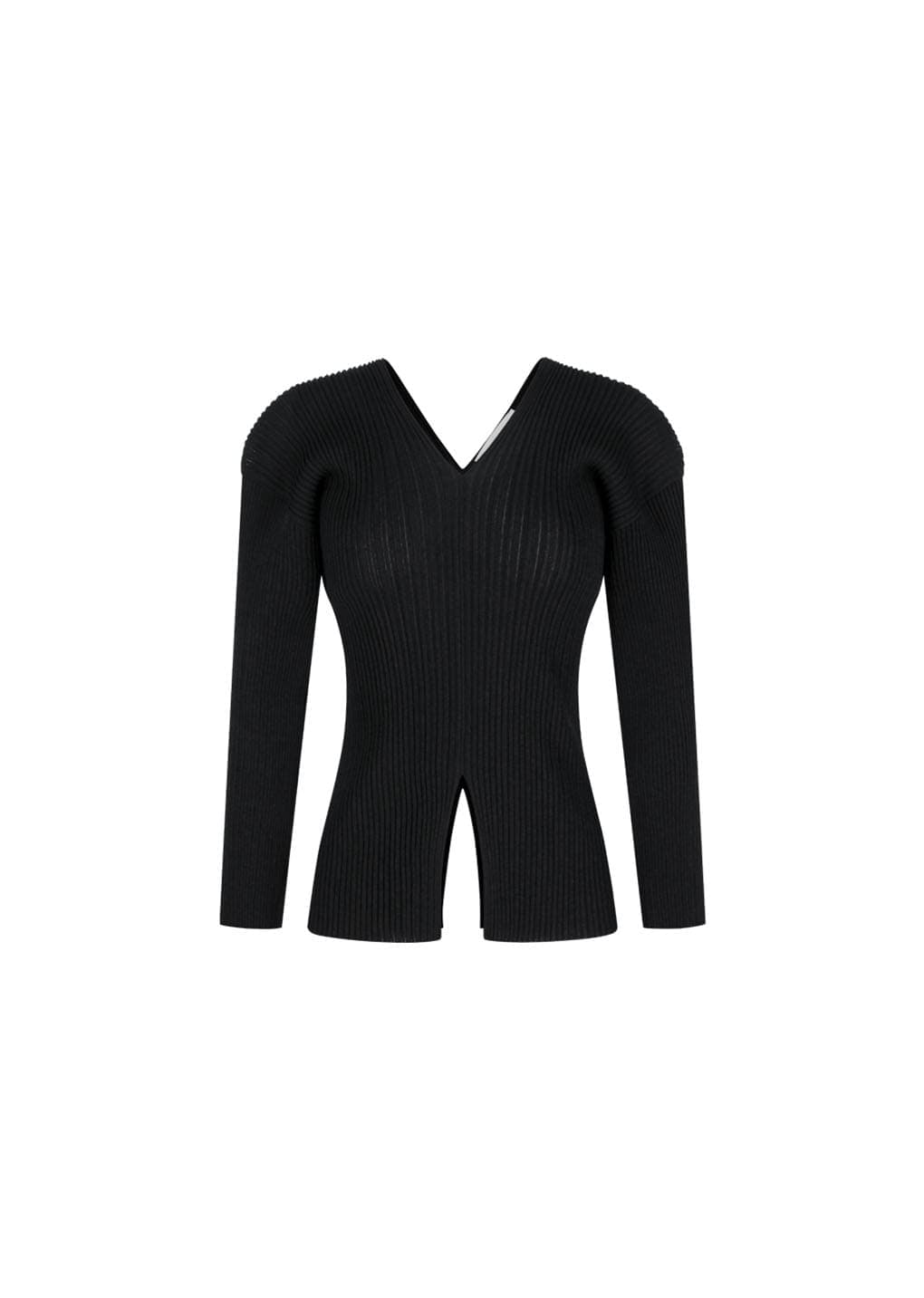 Pleats V-neck Knit Blouse, Black — vue 2