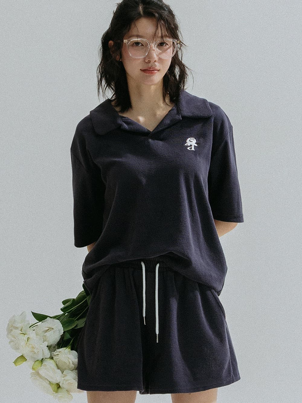 Relaxed Collar Terry Tee (Navy)