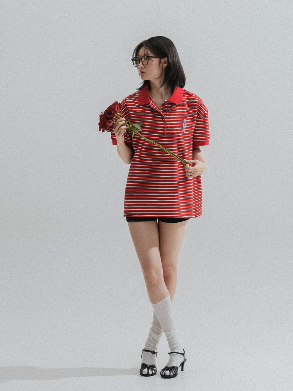 Stripe Collar Tee (Red) — vue 5