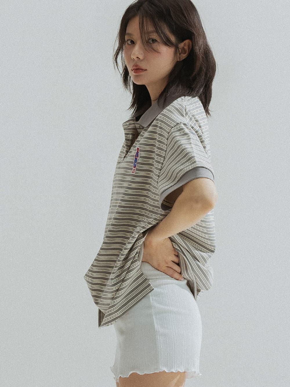 Stripe Collar Tee (Grey) — vue 6
