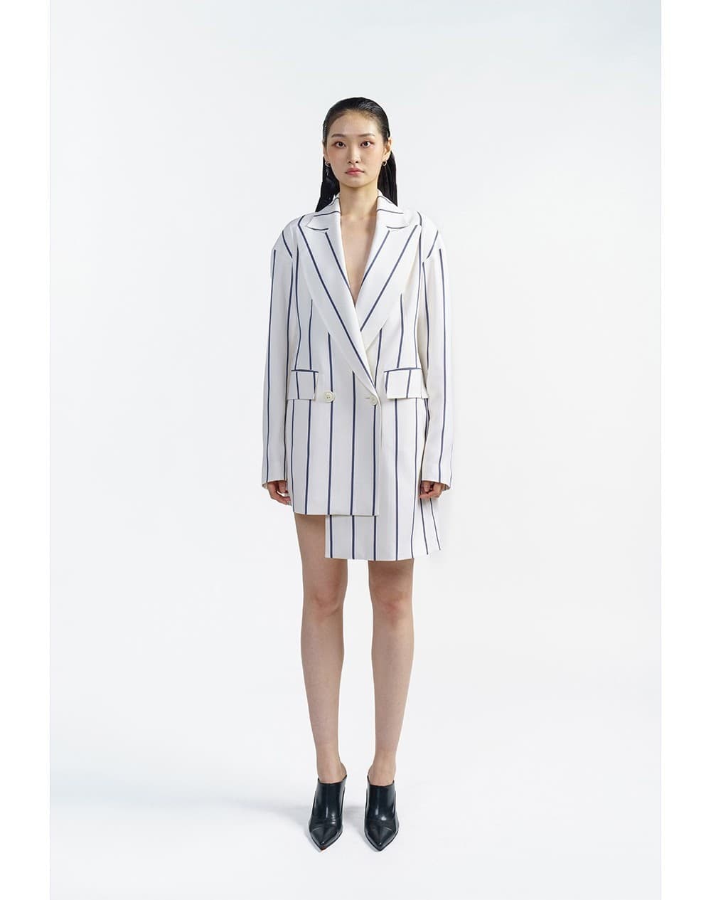 Cream Stripe Unbalanced Jacket — vue 5