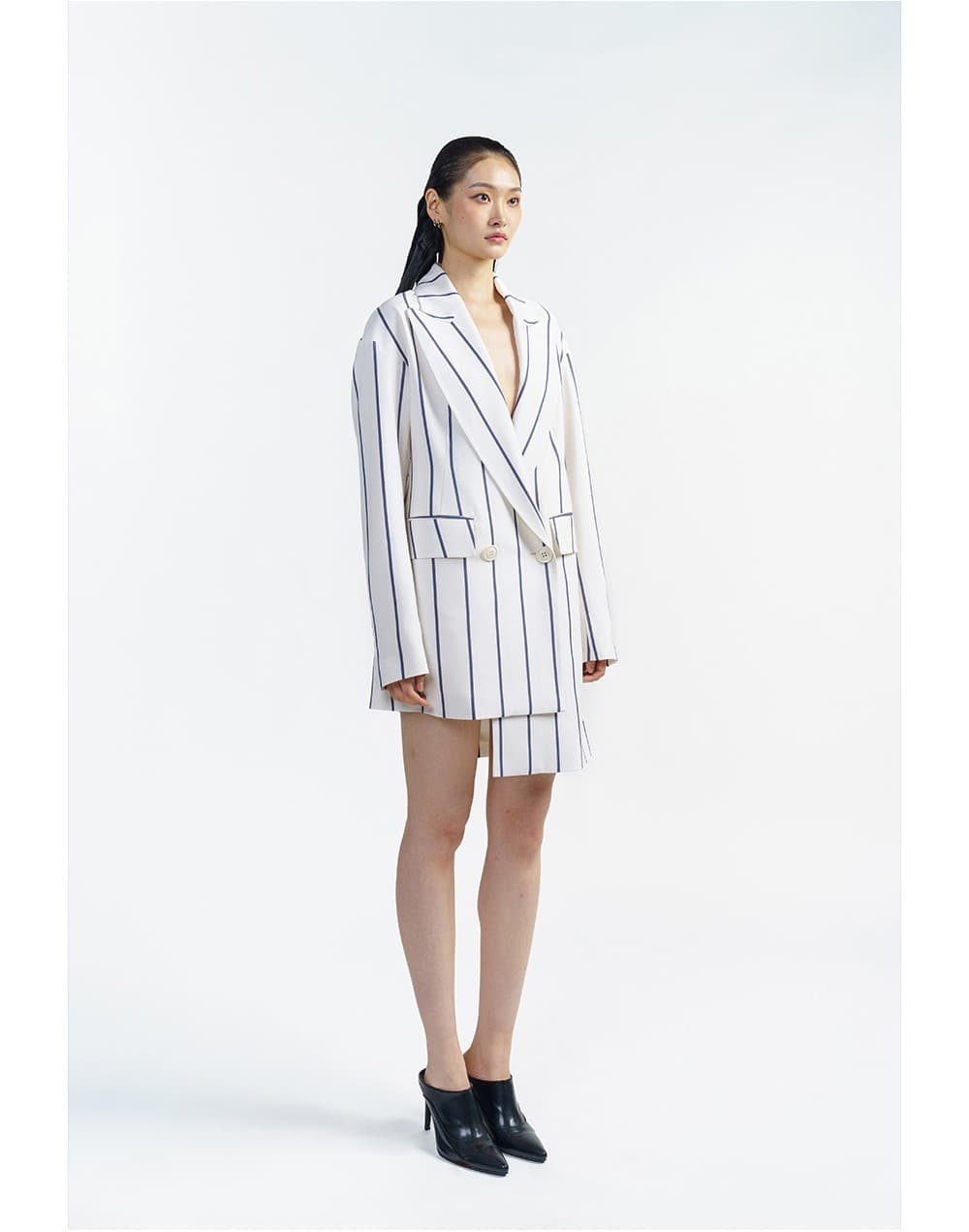 Cream Stripe Unbalanced Jacket — vue 6
