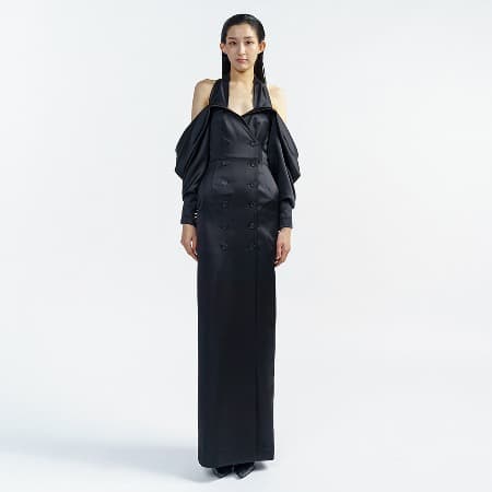 Halter-Neck Satin Double Long Dress