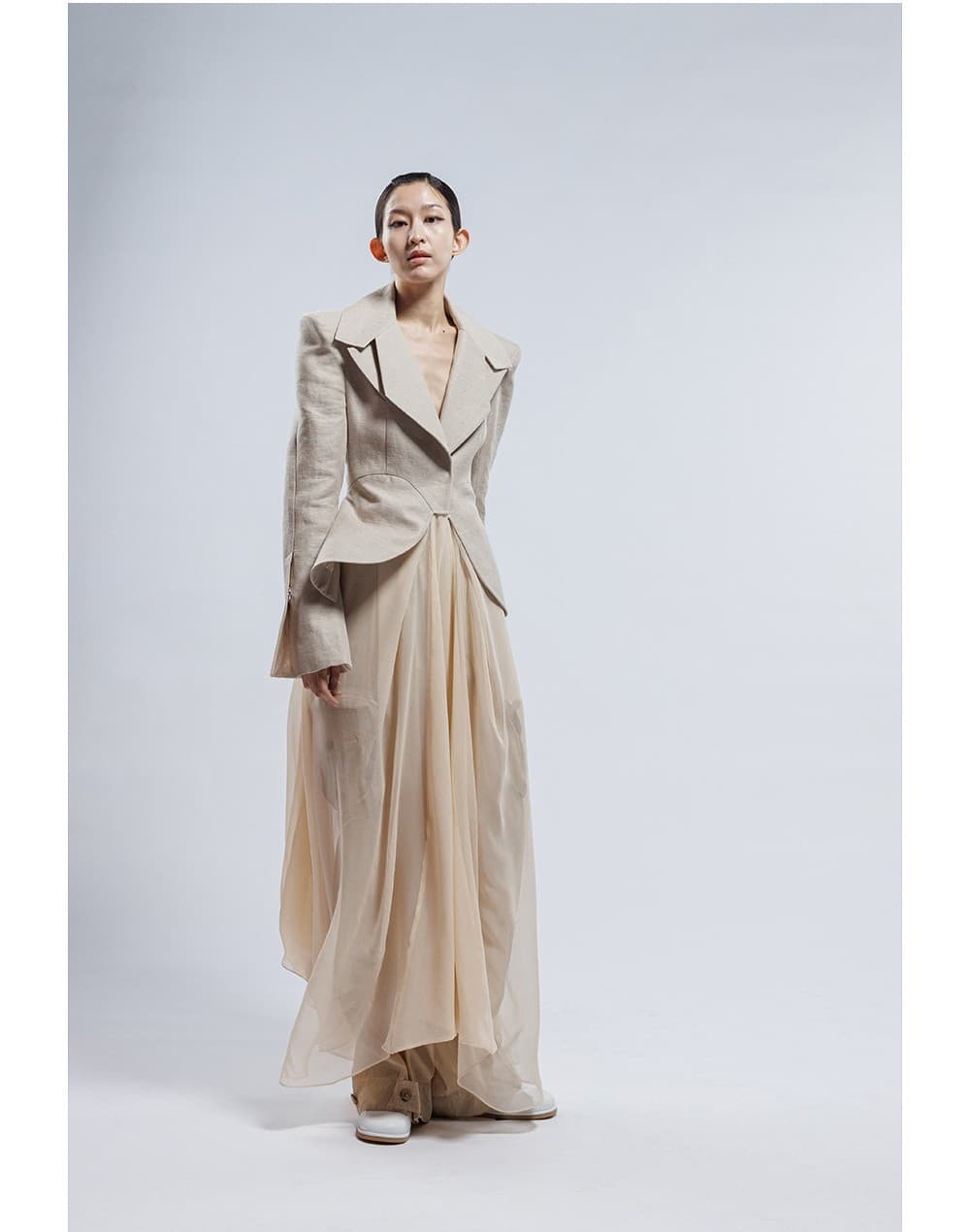 Linen Jacket & Silk Skirt One-piece Coat — vue 5