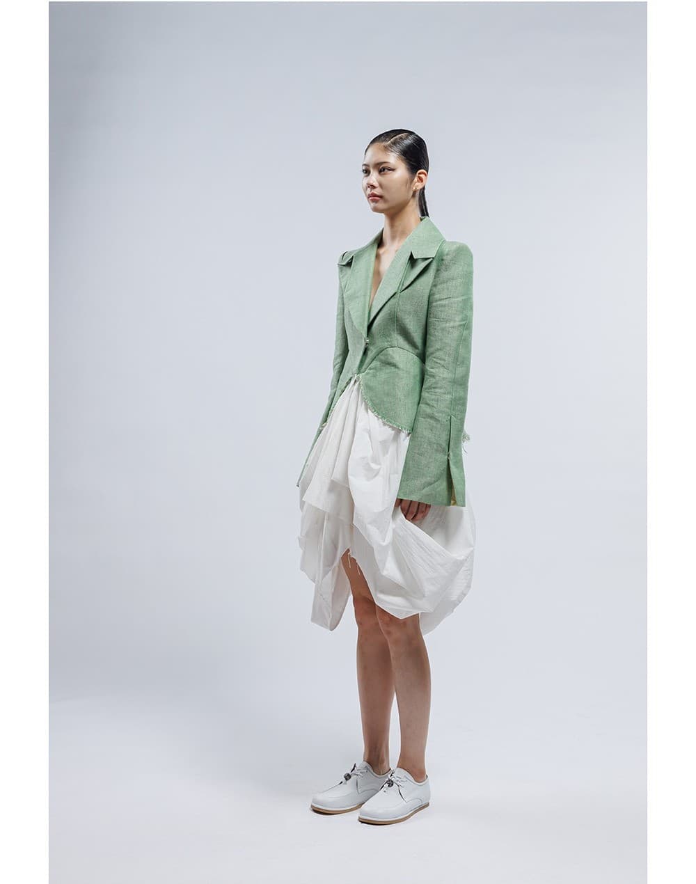 Linen Jacket & Silk Skirt One-piece Coat — vue 7