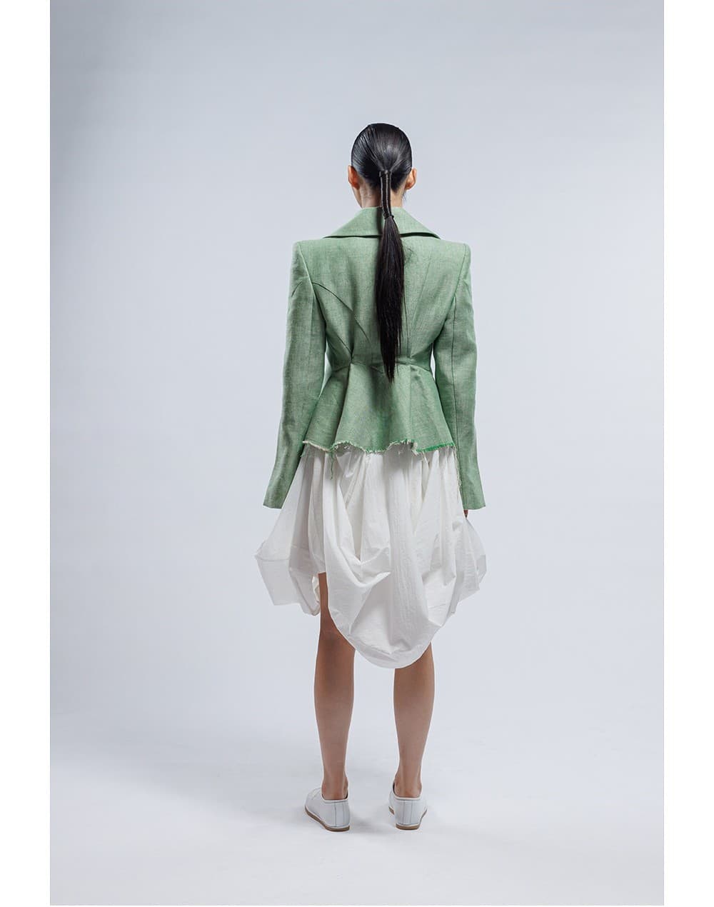 Linen Jacket & Silk Skirt One-piece Coat — vue 8