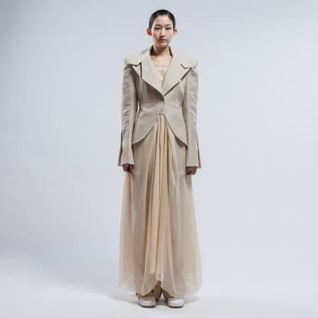 Linen Jacket & Silk Skirt One-piece Coat