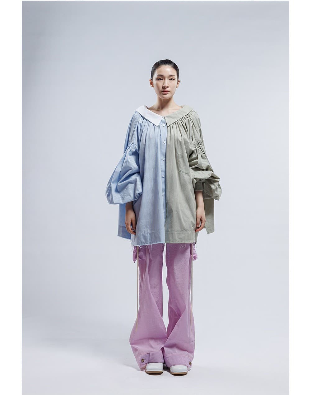 Smocking Detail Asymmetrical Cotton Shirt — vue 3