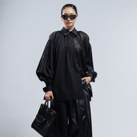 Smocking Details Asymmetrical Shirt