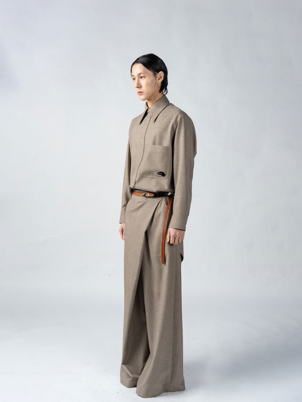 Beigemelange Wool Overfit Shirts — vue 4