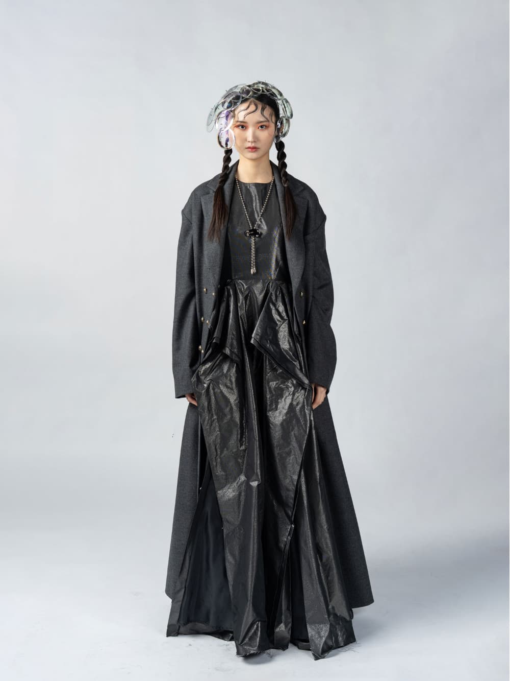 GreyMelange Tuck Maxi Coat — vue 3