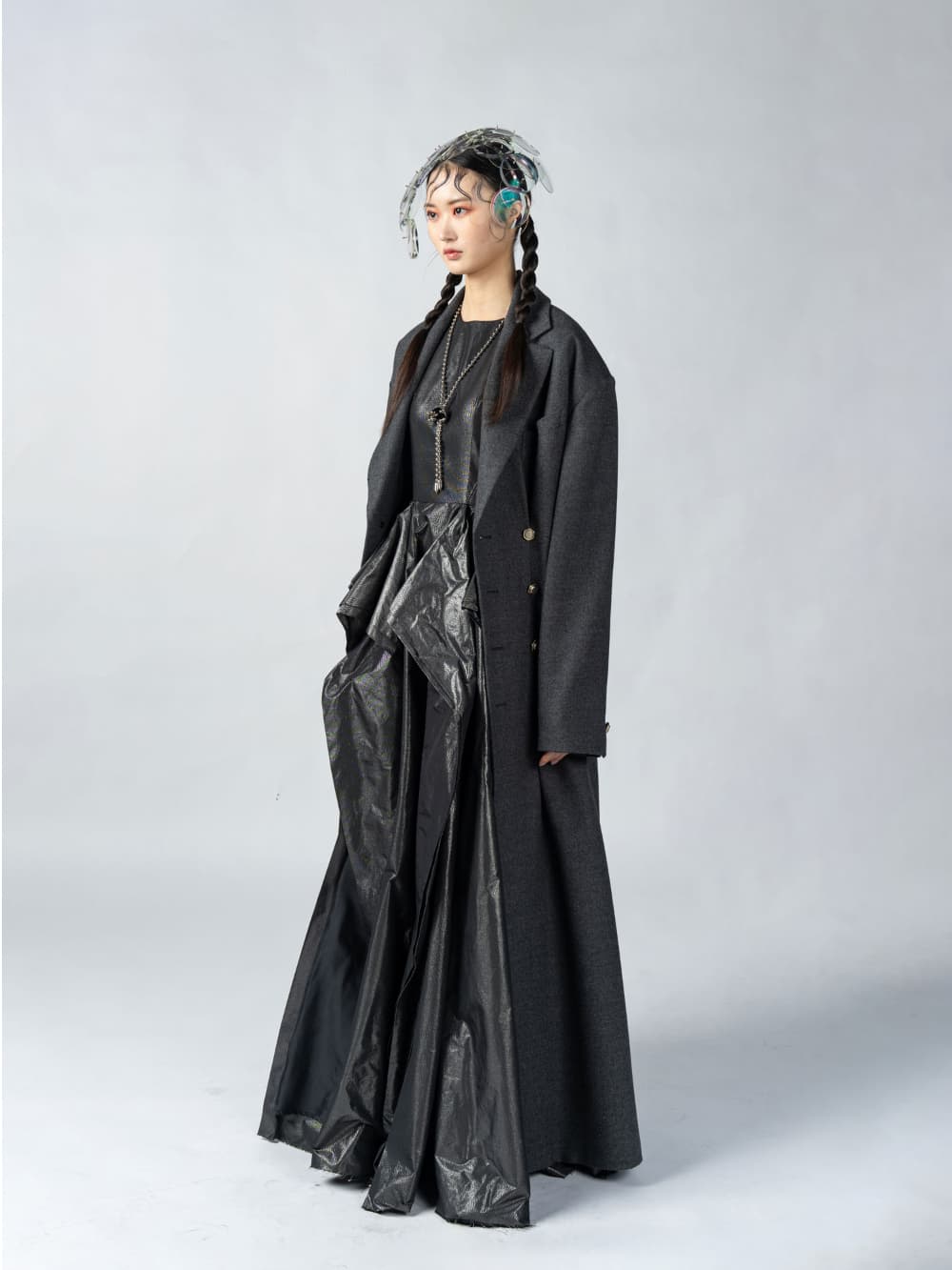GreyMelange Tuck Maxi Coat — vue 4