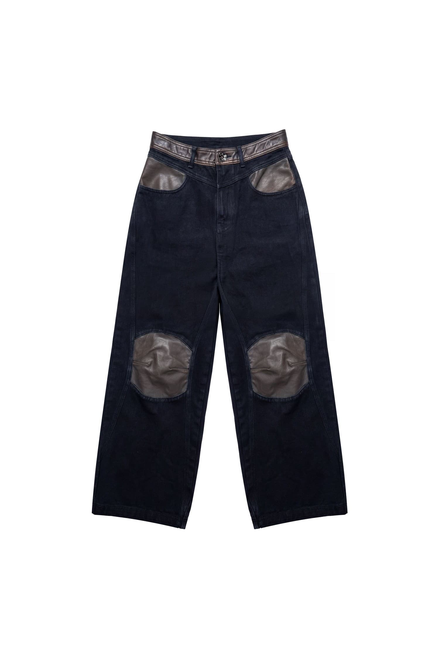 Leather-Trim Knee Point Denim Pants — vue 5