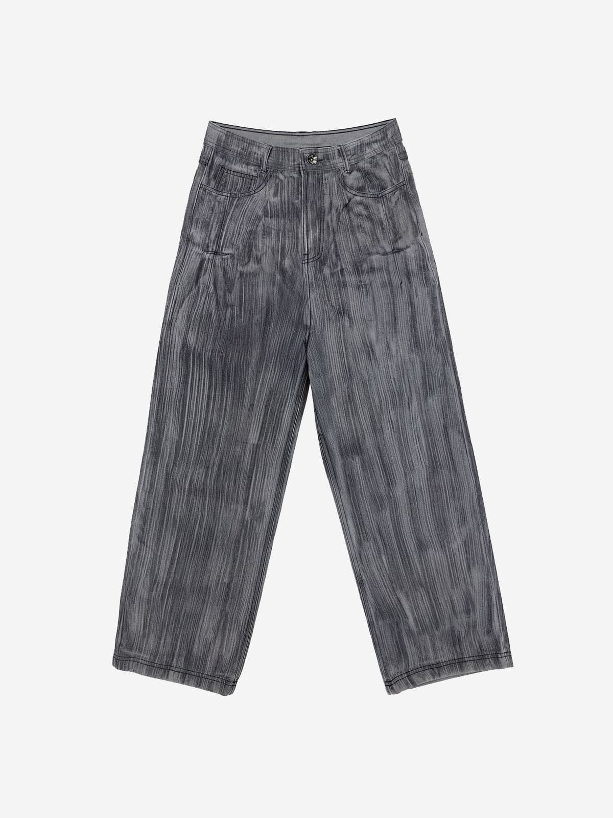 Brushed Oil Washed Wide Denim Pants Grey