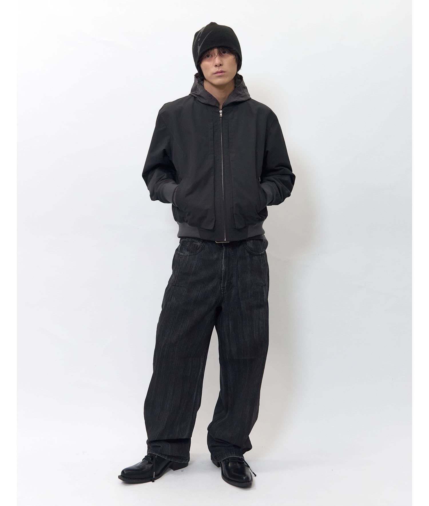 Brushed Oil Washed Wide Denim Pants Black — vue 2
