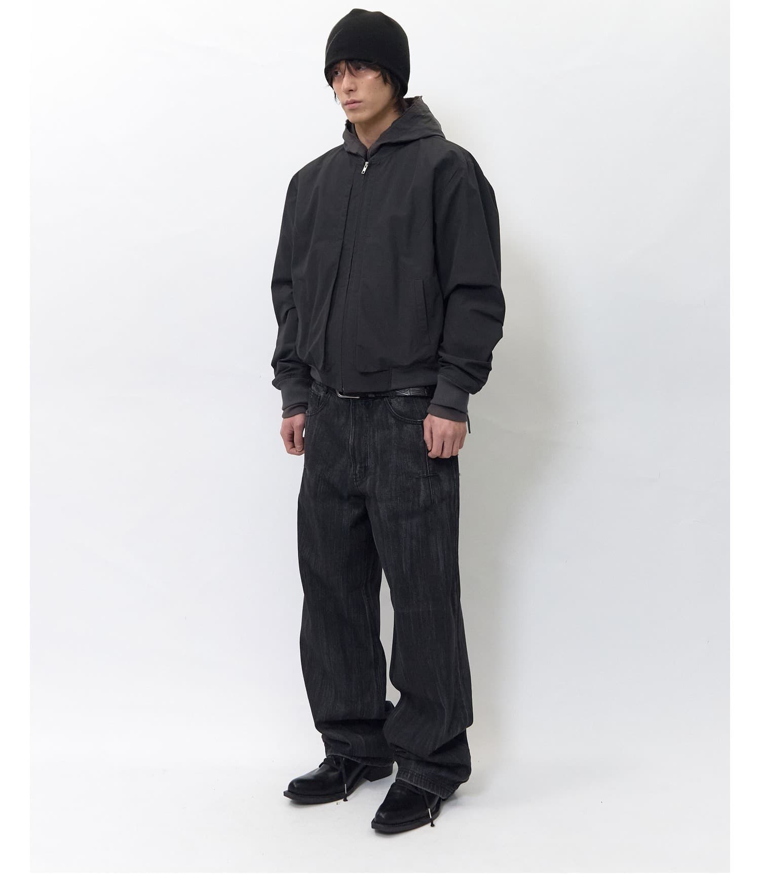 Brushed Oil Washed Wide Denim Pants Black — vue 4
