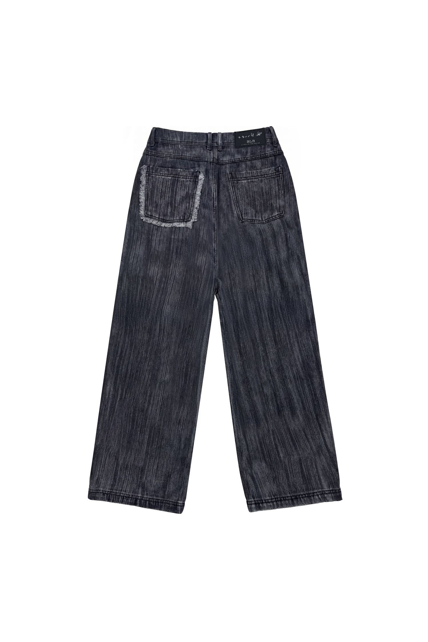 Brushed Oil Washed Wide Denim Pants Black — vue 7