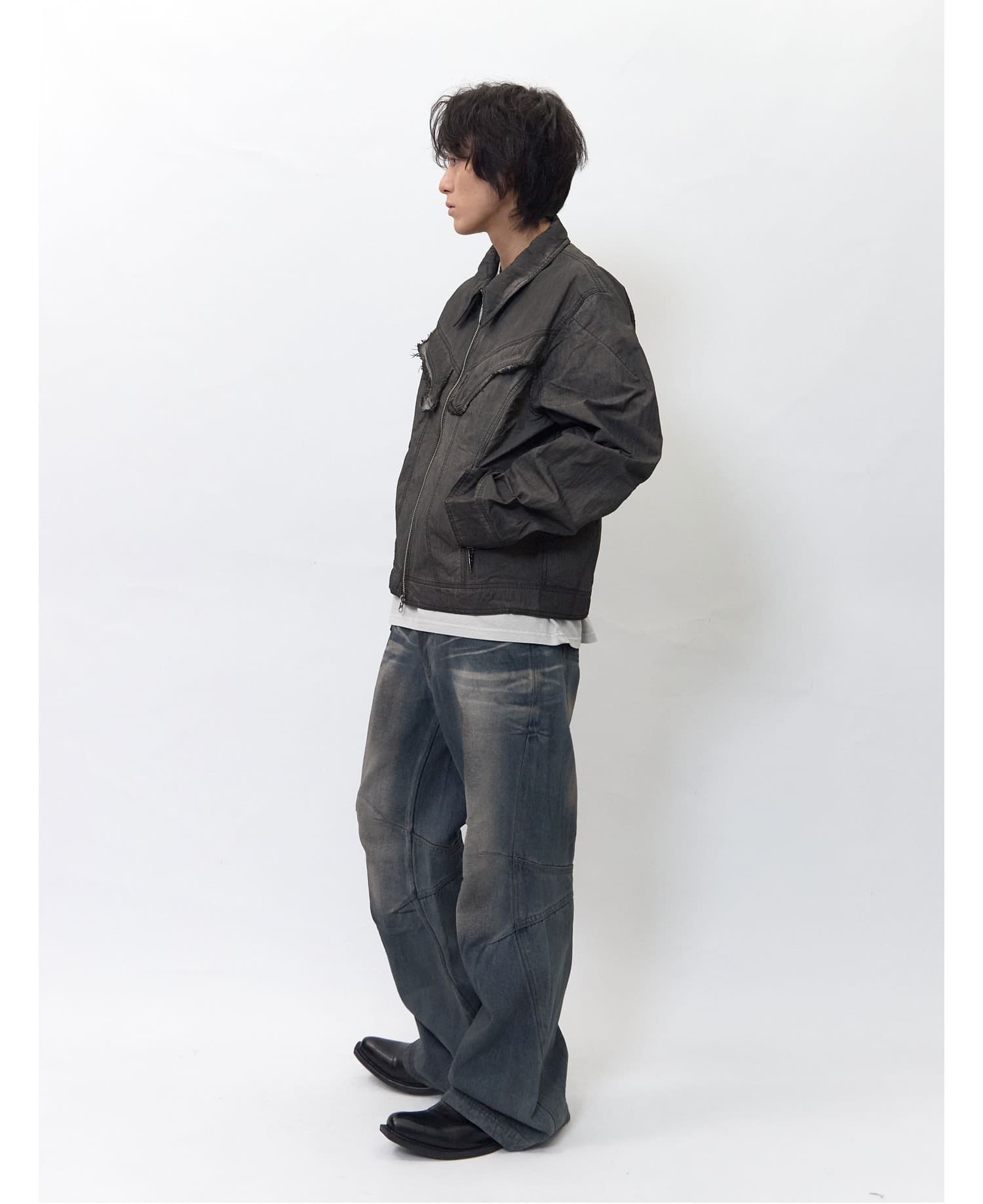 Double Yoke Oil Washed Bootcut Denim Pants — vue 4
