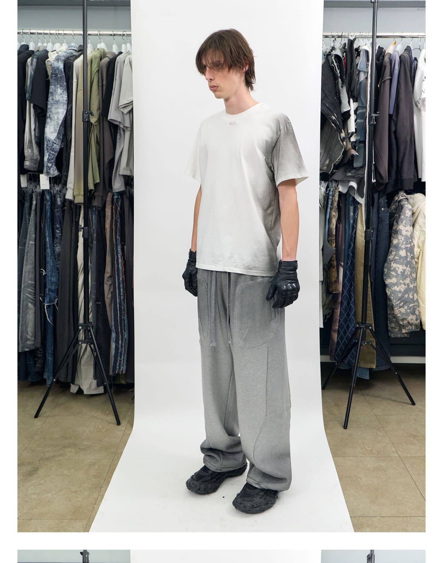 Waffle Mix Washed Sweat Pants Melange Grey — vue 2