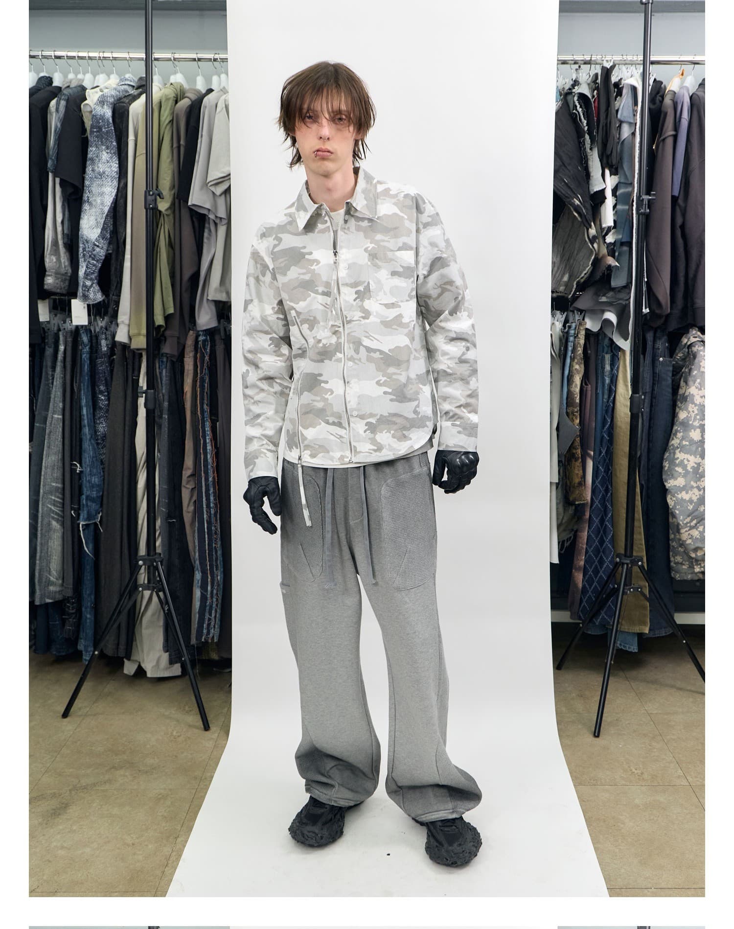Waffle Mix Washed Sweat Pants Melange Grey — vue 4