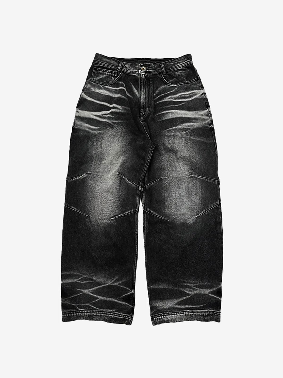 Embossed Wave Washing Wide Denim Pants Black — vue 1