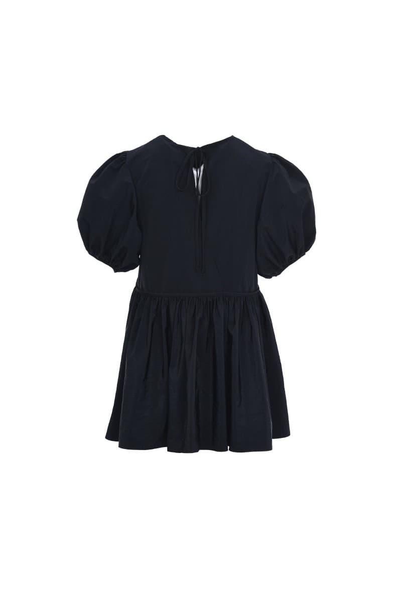 Puff Sleeve Shirring Blouse Black — vue 3