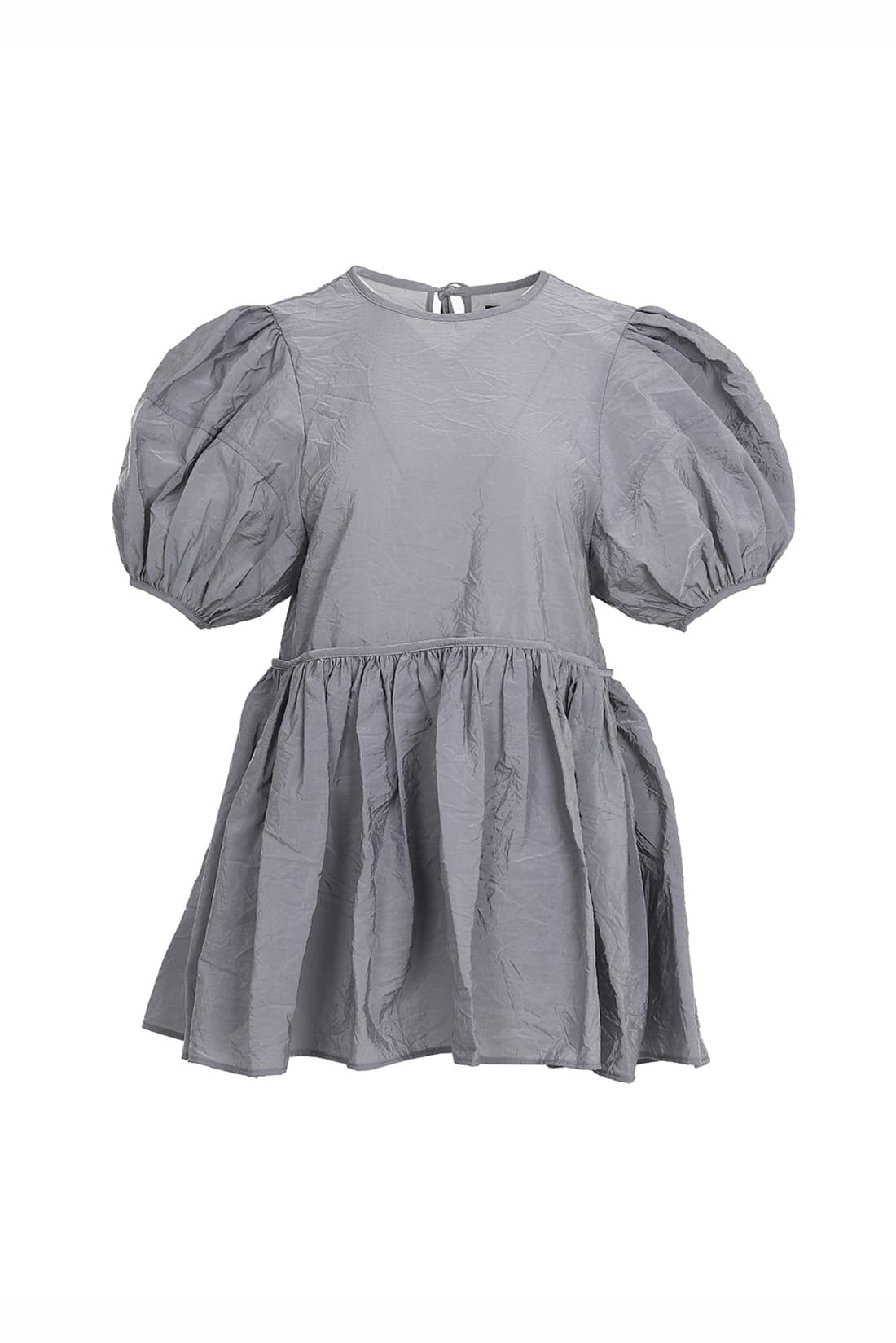 Puff Sleeve Shirring Blouse Grey
