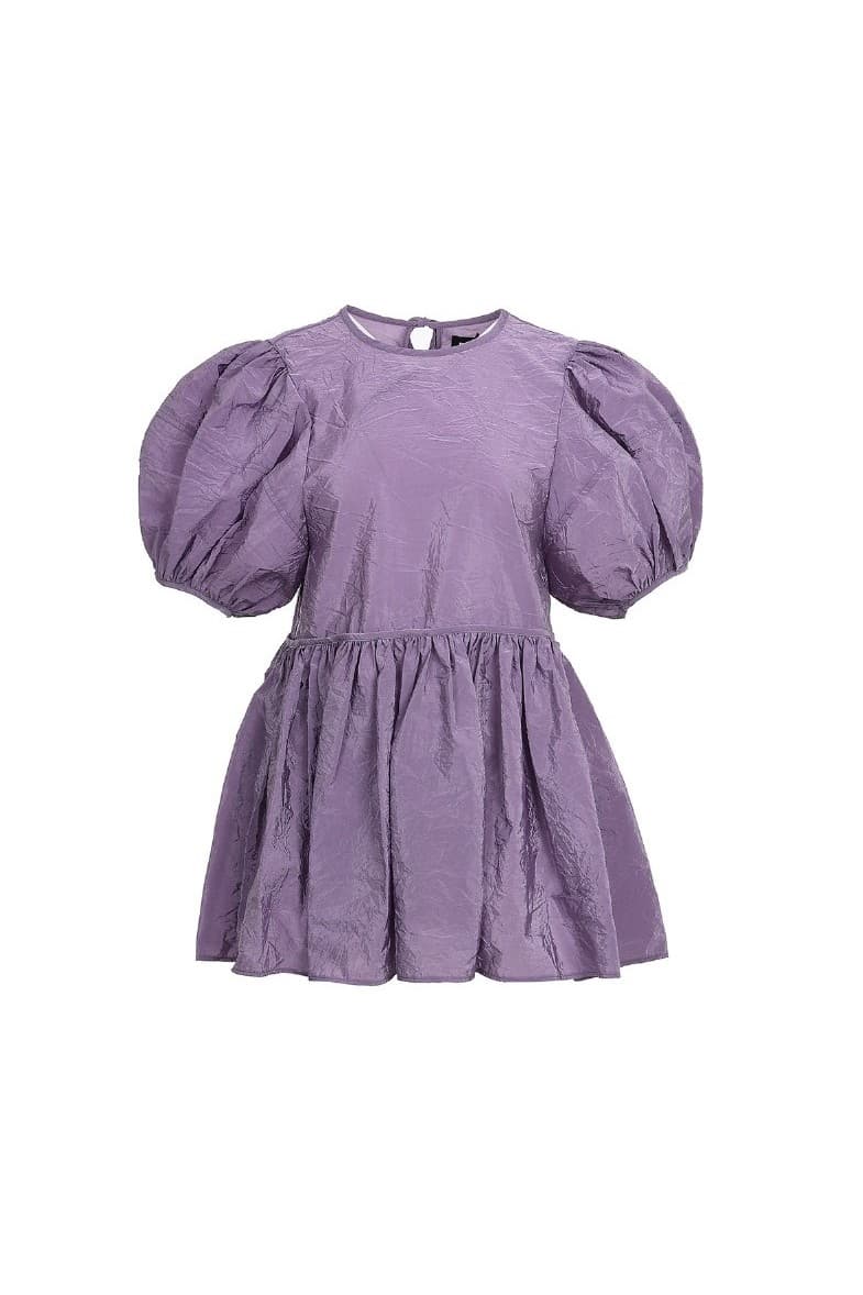 Puff Sleeve Shirring Blouse Purple — vue 2