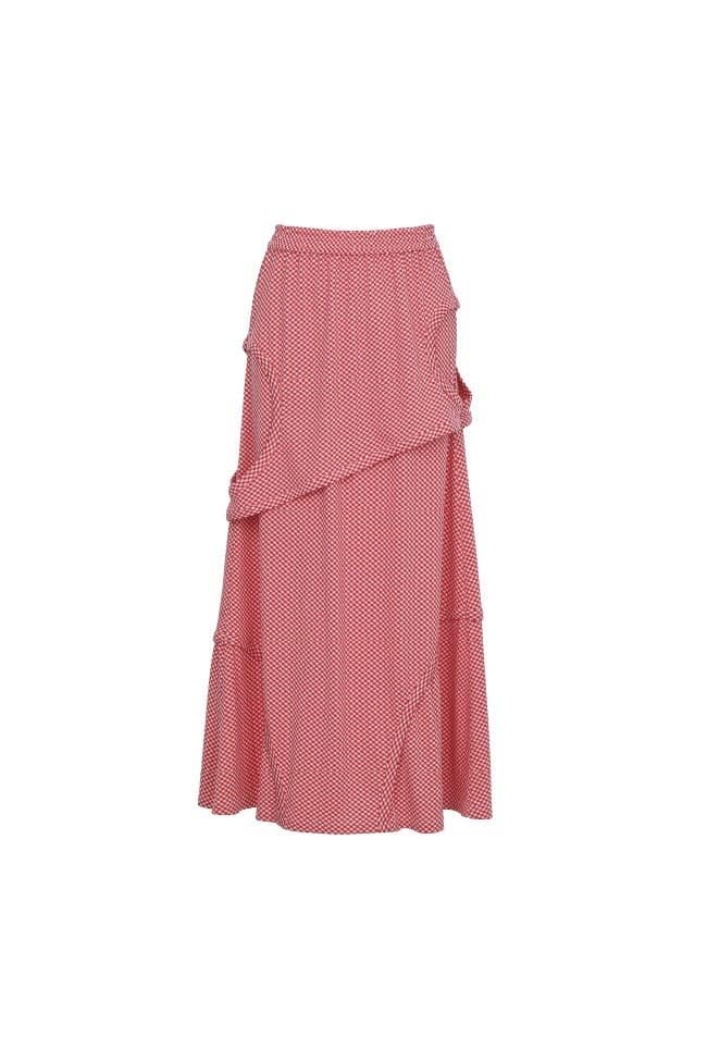 Cut-Out Detail Banding Skirt Red Check — vue 2