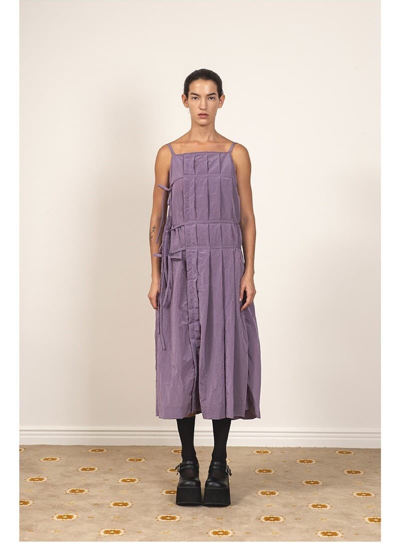 Pleats Wrap Detail Long Dress Purple — vue 2