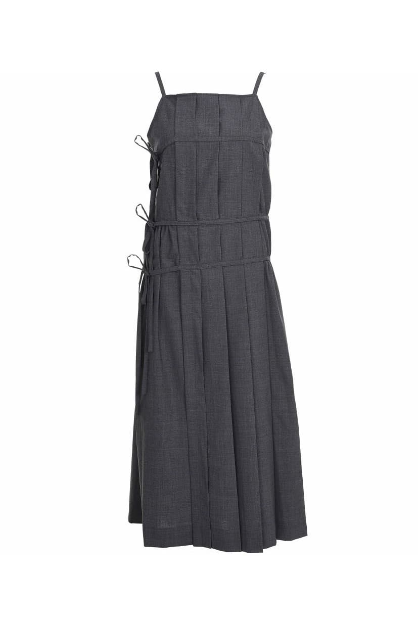 Pleats Wrap Detail Long Dress Wool Grey — vue 2