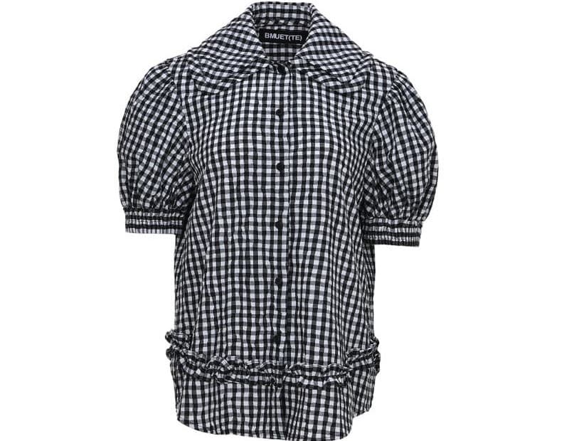 Frill Detail Round Collar Check Shirt — vue 2