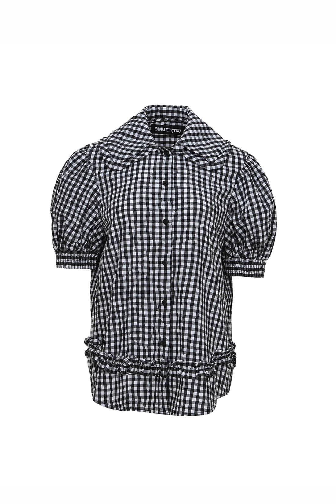 Frill Detail Round Collar Check Shirt — vue 1