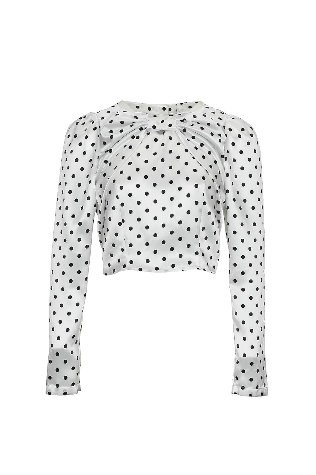 Dot Ribbon Drape Cropped Blouse