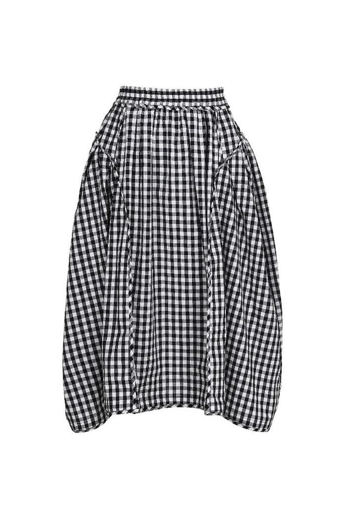 Gingham Check Line Detail Volume Skirt Black — vue 2
