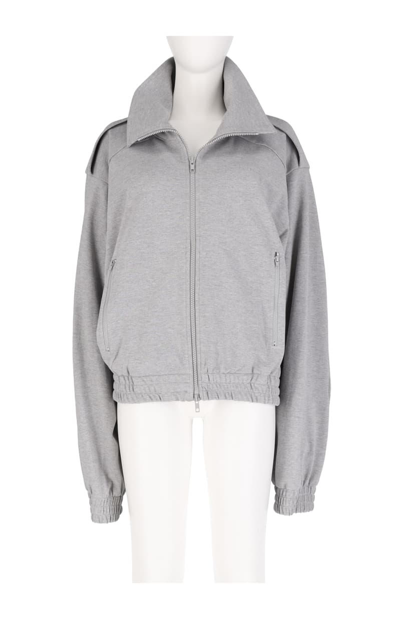 Grey Half Neck Epaulette Zip-Up