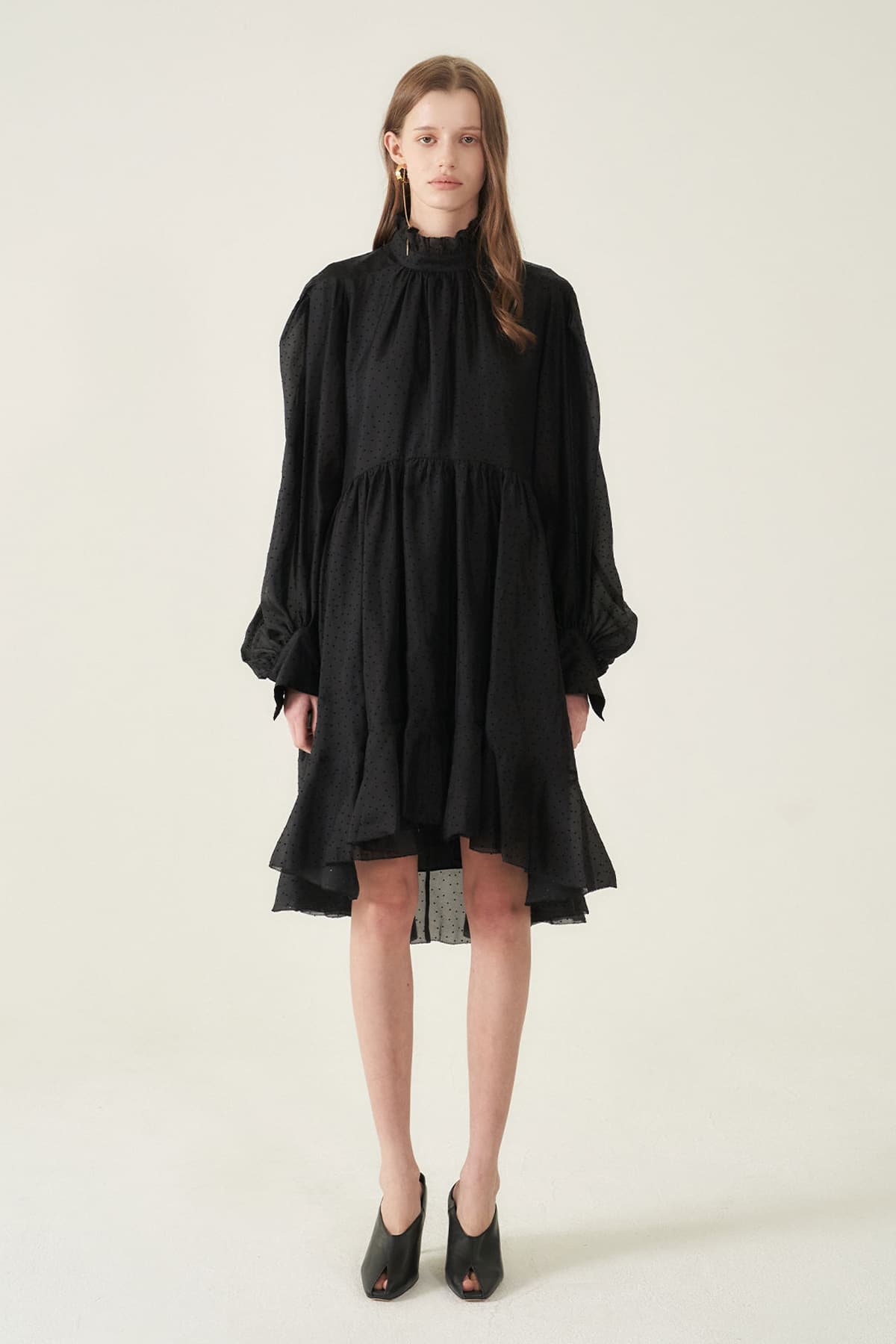 [CAHIERS 26SS] Mini Dot Chiffon High-Neck Balloon Sleeve Dress