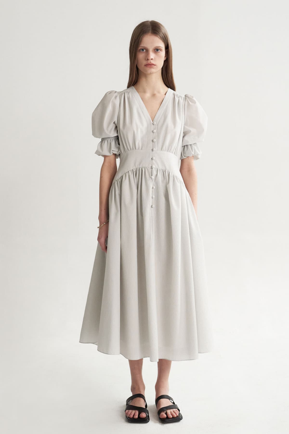 [CAHISIENNE 26SS] Structural Ball-Button V-Neck Long Dress