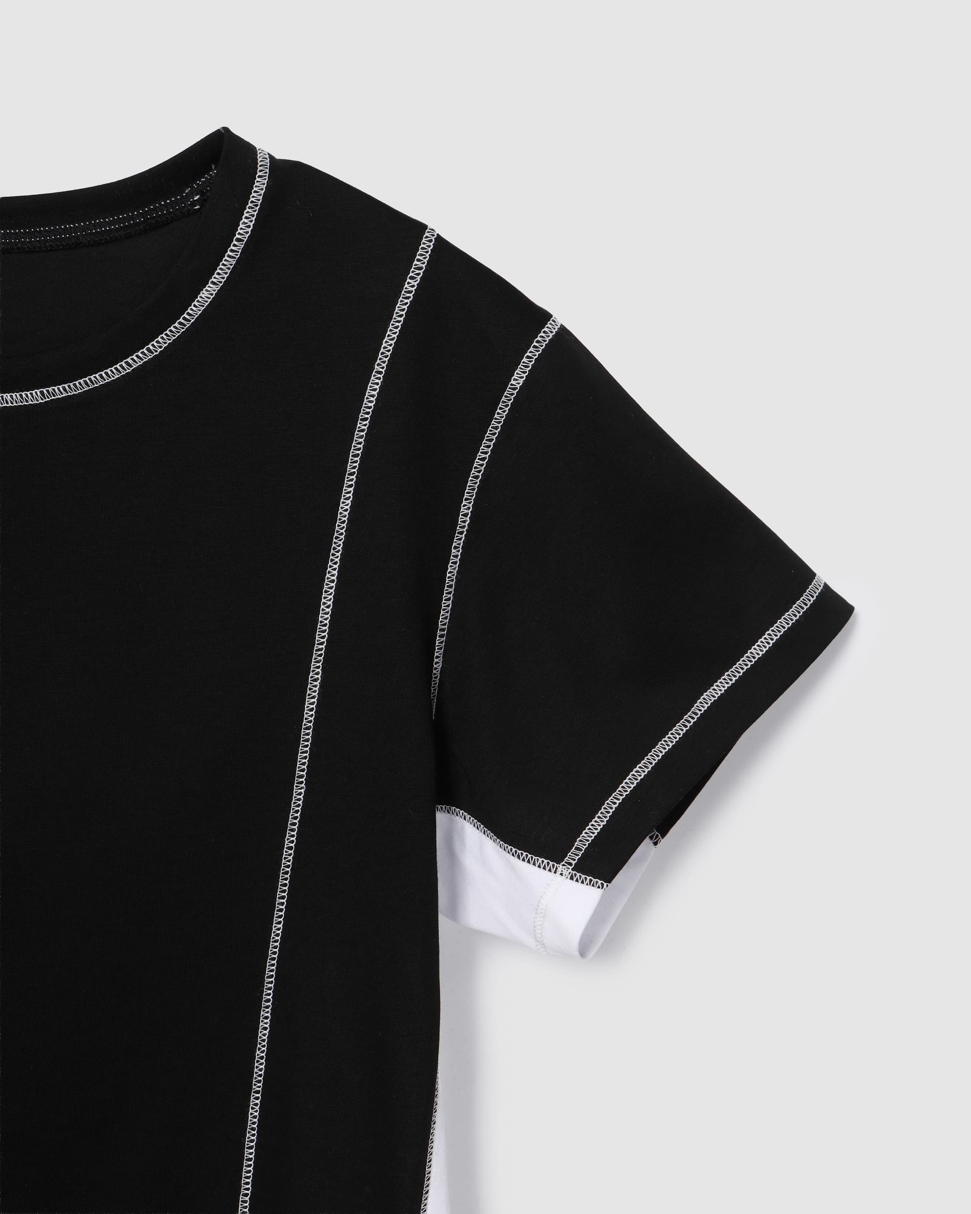 Color Block Panel Half T-Shirt Black — vue 5