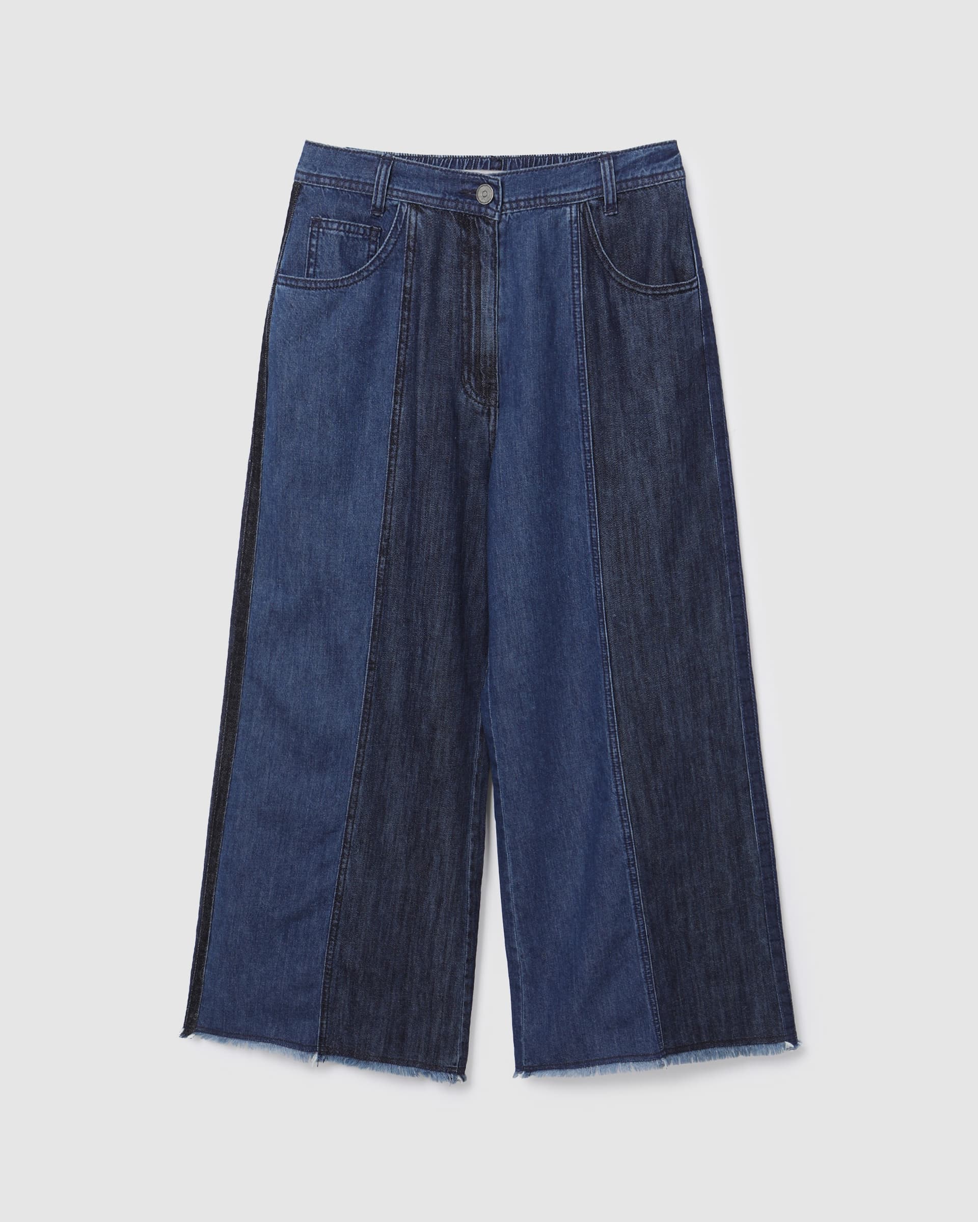 Wide Two-Tone Denim Pants Blue — vue 2