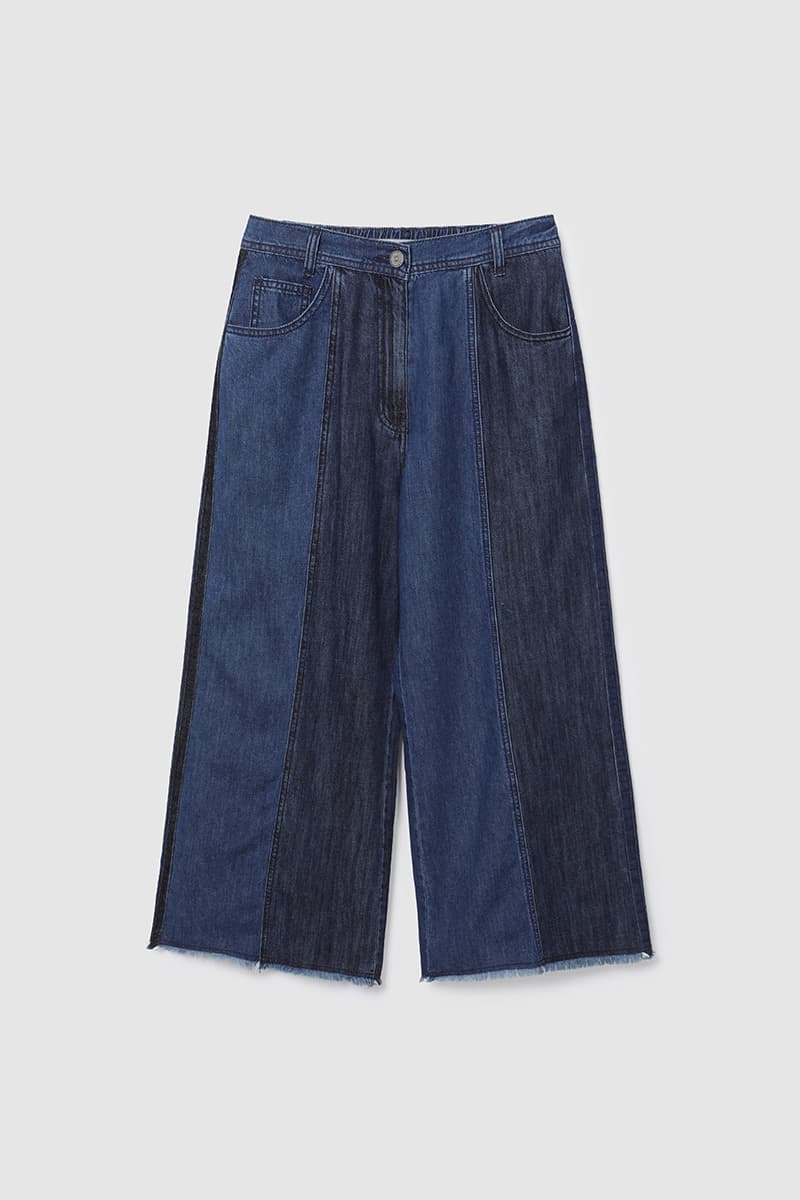 Wide Two-Tone Denim Pants Blue — vue 1